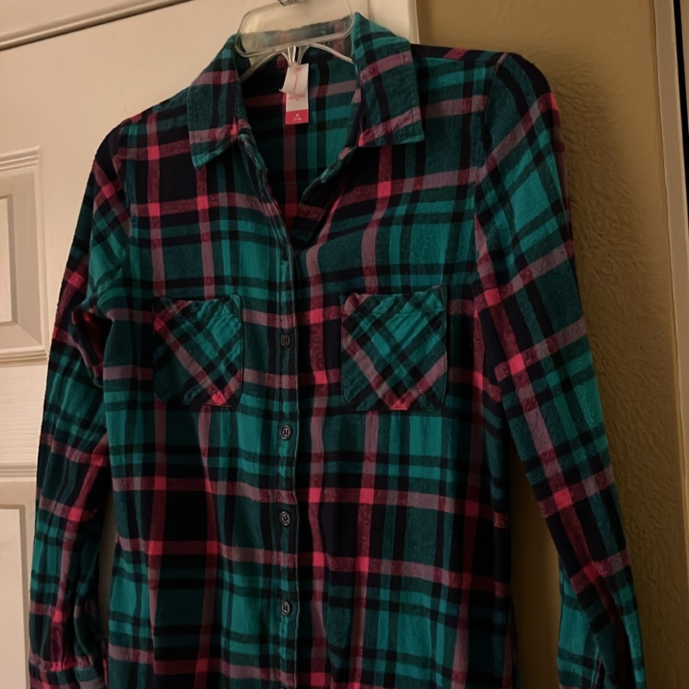 Flannel Teal and Pink Plaid Shirt